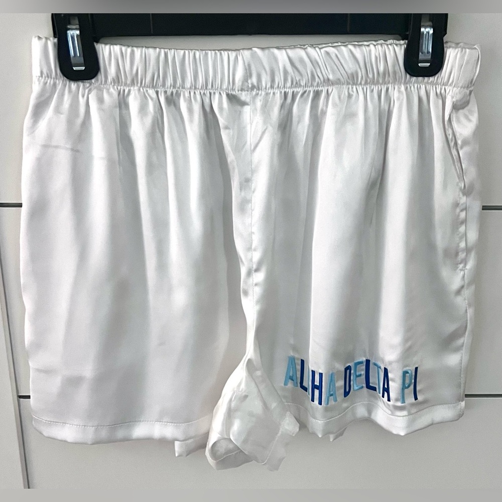 Alpha Delta Pi White Satin Shorts